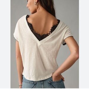 By Anthropologie Low-Back Lace-Trimmed Tee